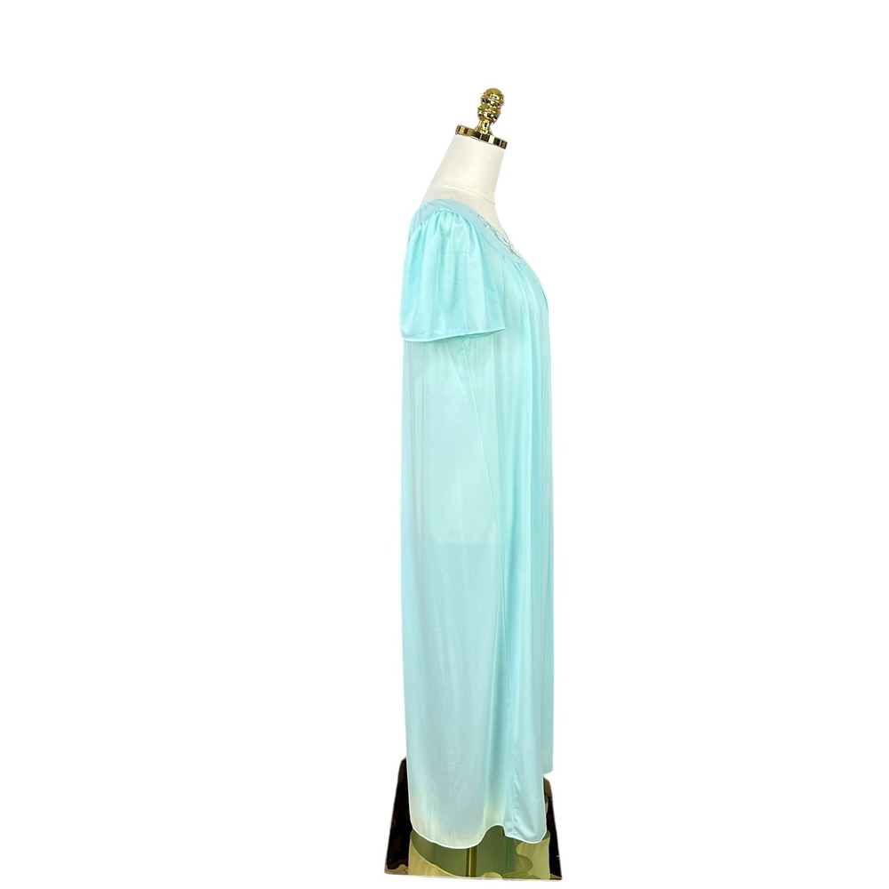 Vintage Miss Elaine Classics Blue Embroidered V-Neck Maxi Nightgown Womens Small - Picture 4 of 7